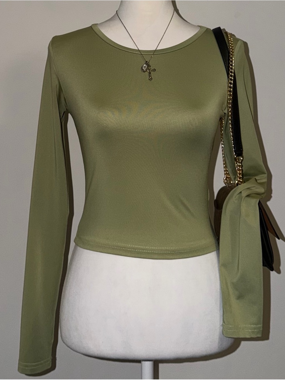 matcha green fitted slightly cropped long sleeve top